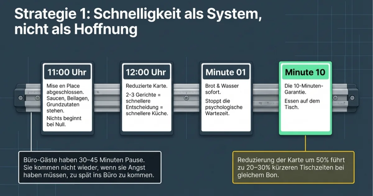 Strategie 1: Schnelligkeit als System — von Mise en Place bis zur 10-Minuten-Garantie