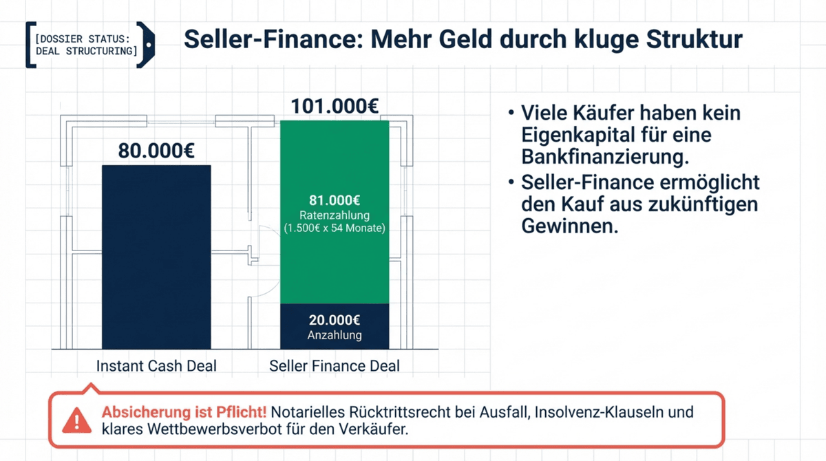 Seller-Finance beim Restaurant verkaufen: Ratenzahlung bringt 101.000 Euro statt 80.000 Euro Sofortzahlung