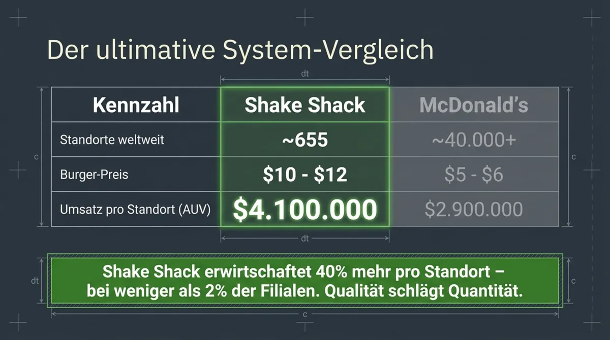 Shake Shack vs McDonald's Vergleich: 4,1 Millionen Dollar Umsatz pro Standort – 40 Prozent mehr bei nur 655 Restaurants
