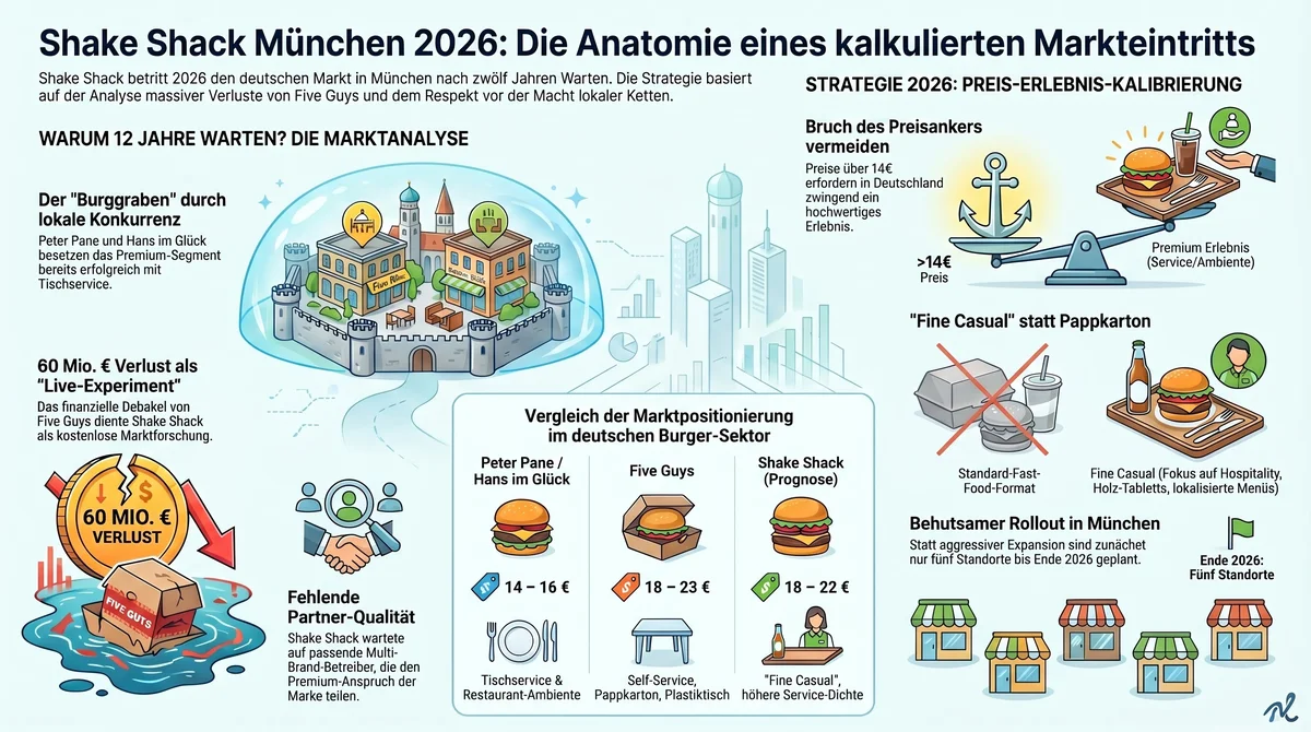 Shake Shack München 2026: Anatomie eines kalkulierten Markteintritts – Burggraben lokaler Ketten, 60-Millionen-Verlust als Marktforschung, behutsamer Rollout