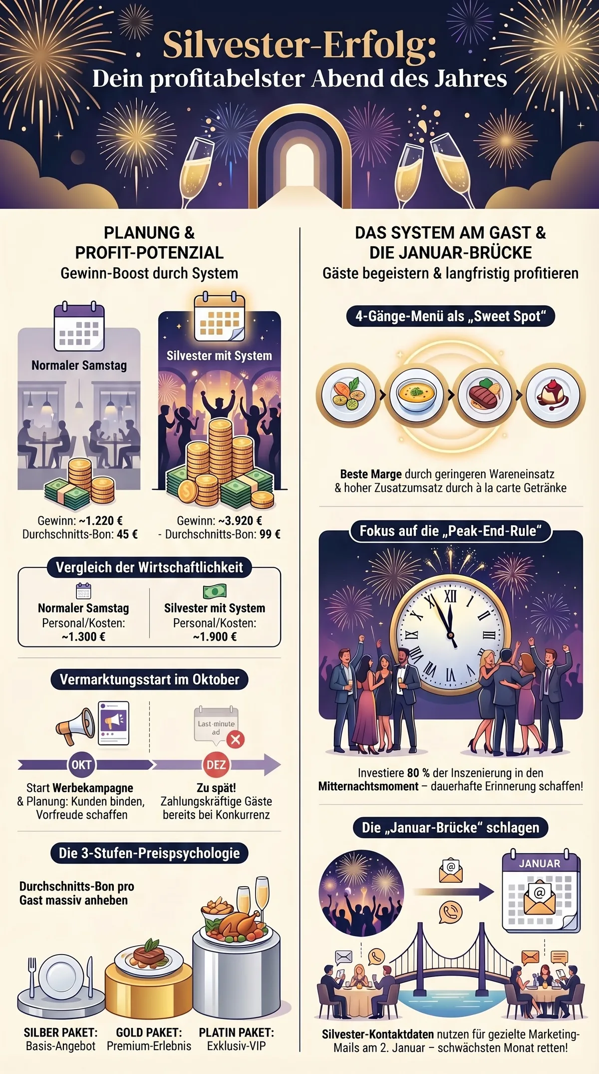 Silvester-Erfolg Infografik Übersicht System Gastronomie Profit Januar-Brücke