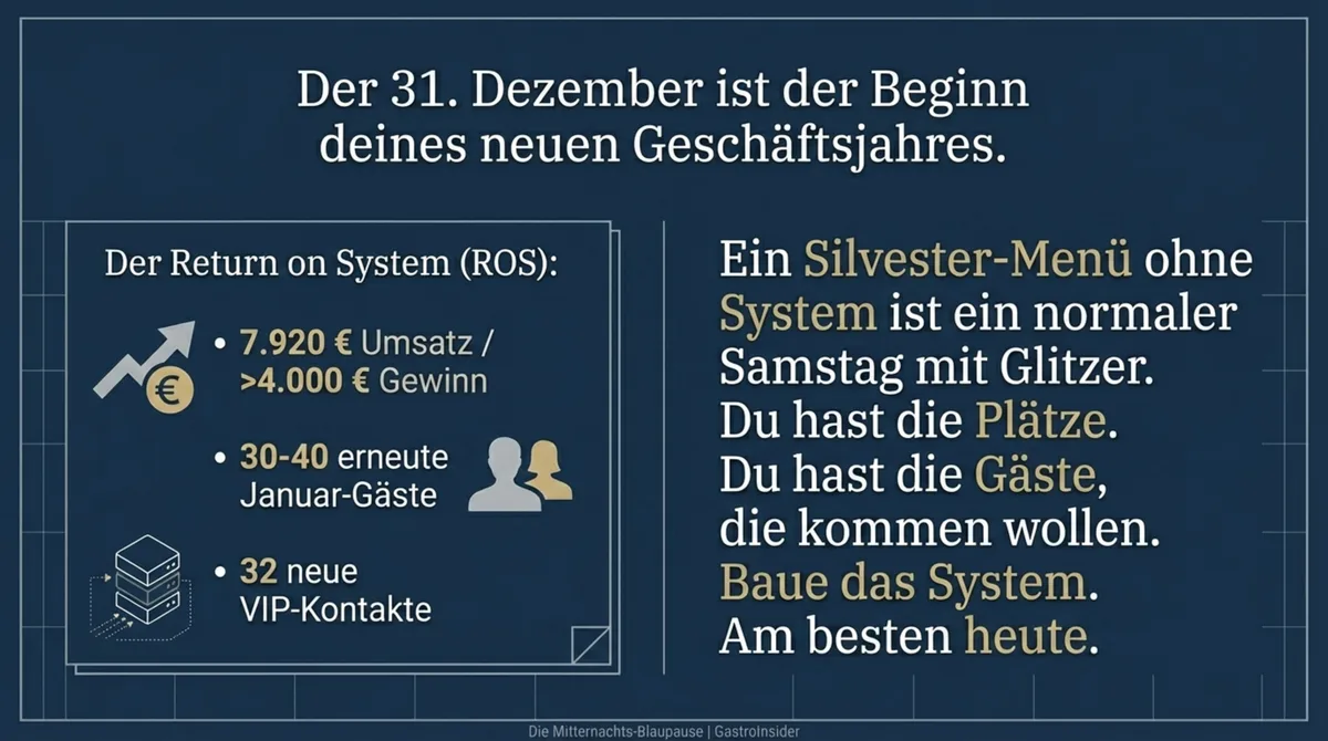 Return on System Silvester Kalkulation 7920 Euro Umsatz 4000 Euro Gewinn Restaurant