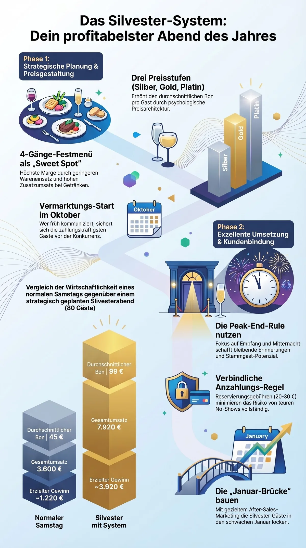 Infografik Silvester-System für maximalen Restaurant-Gewinn