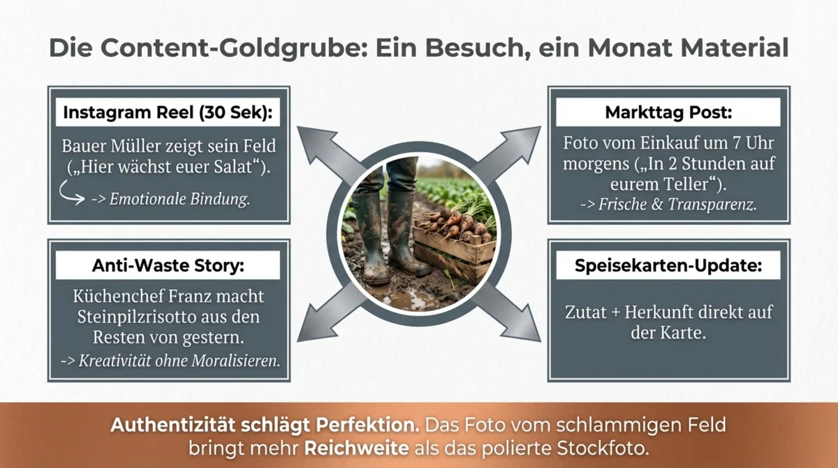 Social Media Nachhaltigkeit Restaurant – ein Lieferantenbesuch liefert einen Monat an Content für Instagram Reels und Speisekarte