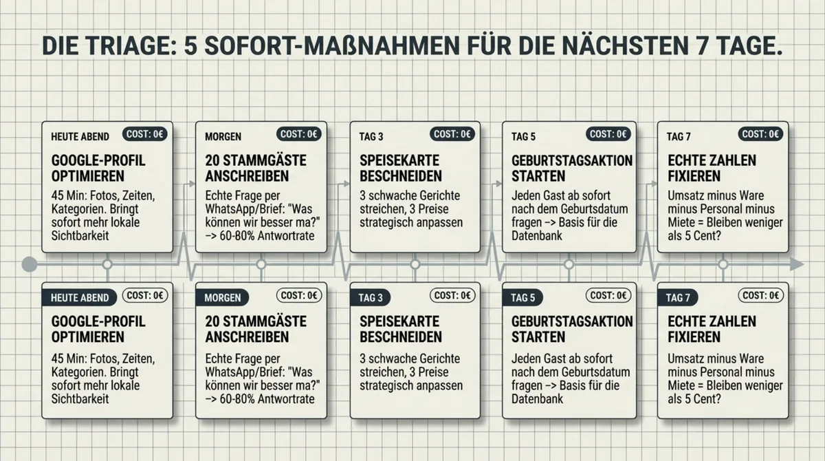 5 Sofort-Maßnahmen für Restaurant in der Krise: 7-Tage-Triage ohne großes Budget