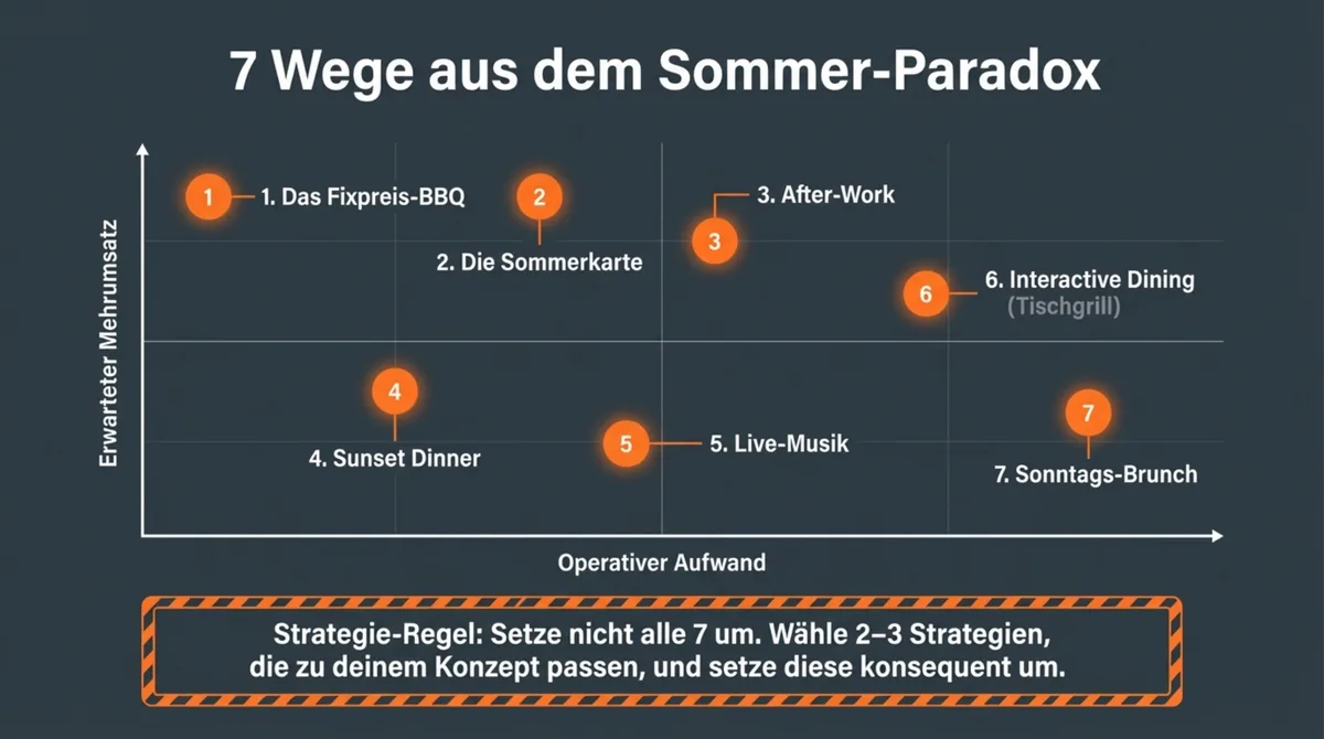 7 Sommer-Aktionen für Restaurants: Übersicht nach operativem Aufwand und erwartetem Mehrumsatz