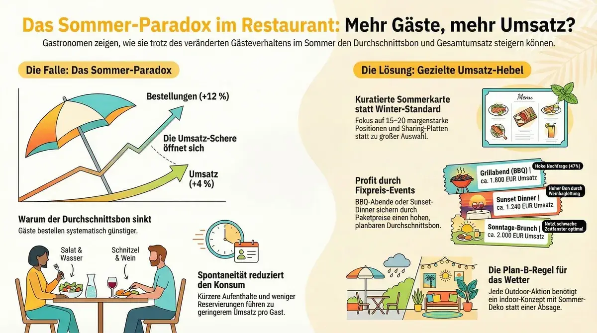 Das Sommer-Paradox im Restaurant: Infografik mit Falle und Lösungsstrategien für mehr Umsatz im Sommer