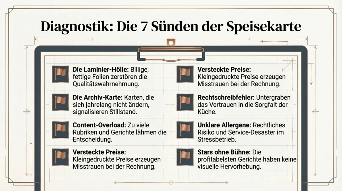 Die 7 Sünden der Speisekarte: Diagnose-Checkliste für Gastronomen