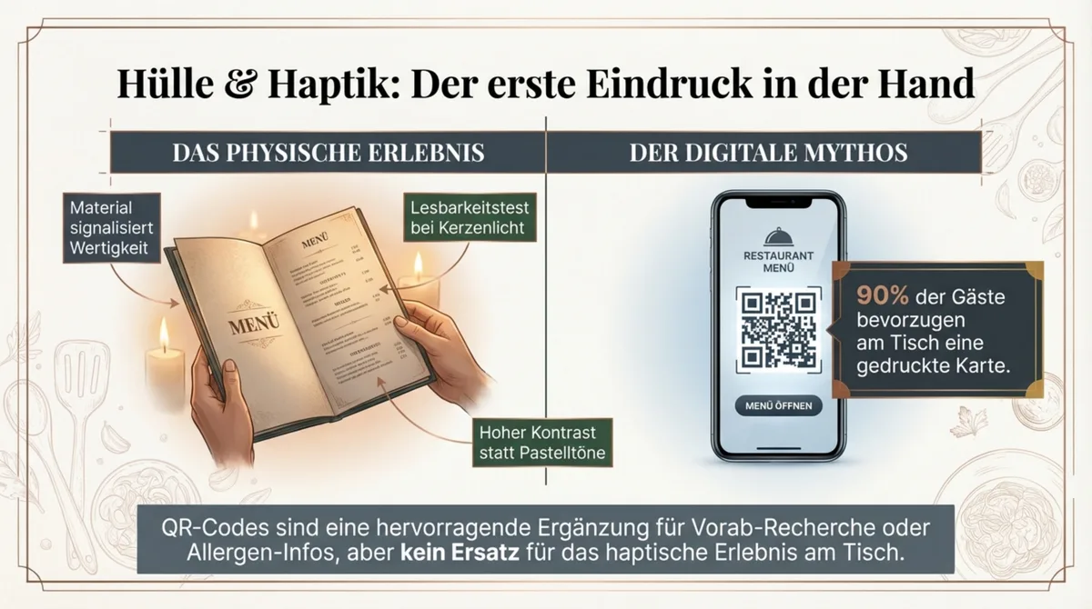 Speisekarten-Design: Physische Haptik am Tisch vs. digitale QR-Code-Karte