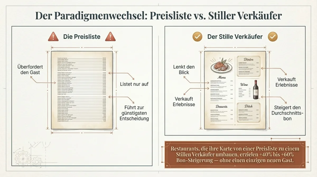 Preisliste vs. Stiller Verkäufer: Speisekarte als strategisches Verkaufsinstrument