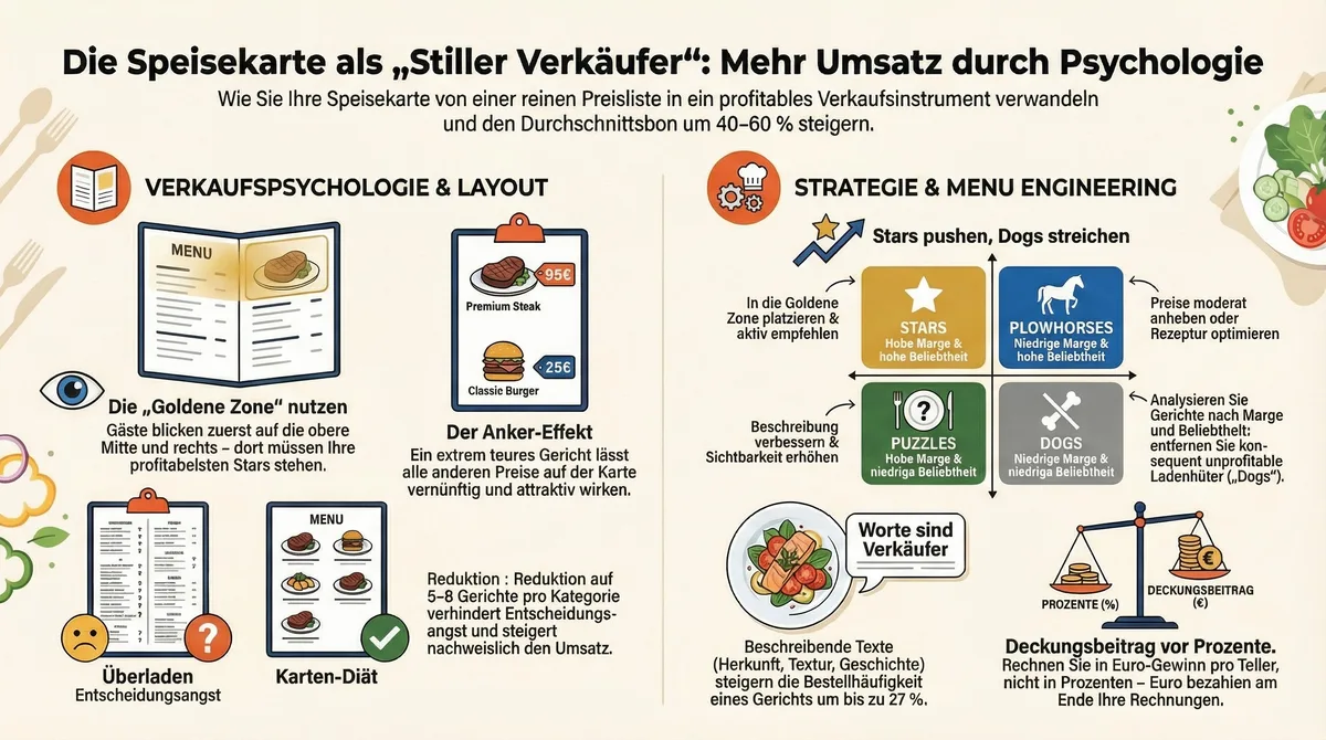 Speisekarte Psychologie und Strategie: Verkaufspsychologie, Layout und Menu Engineering
