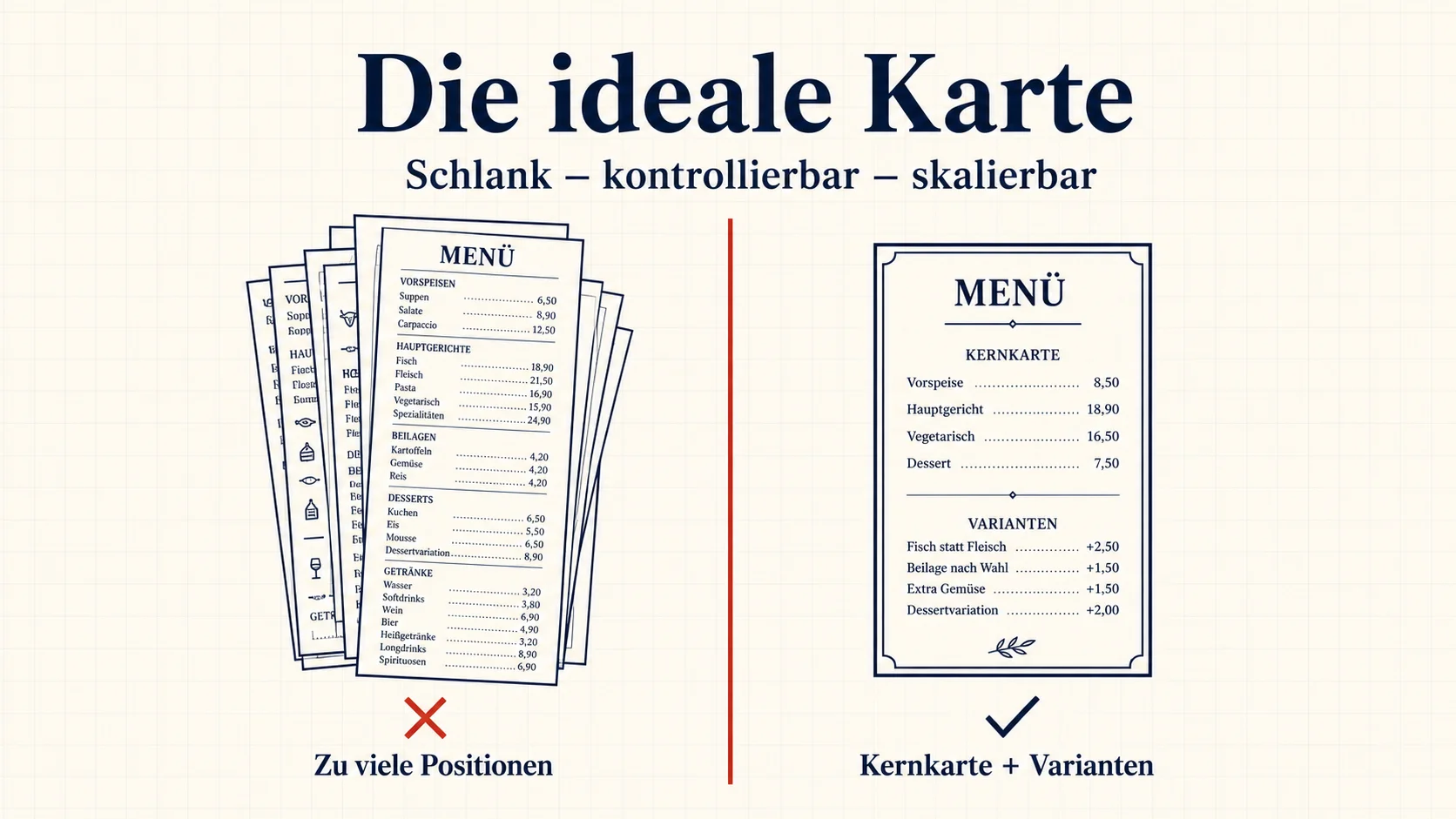 Ideale Speisekarte für Mehrstandort-Restaurants – schlanke Kernkarte mit Varianten statt Vollsortiment