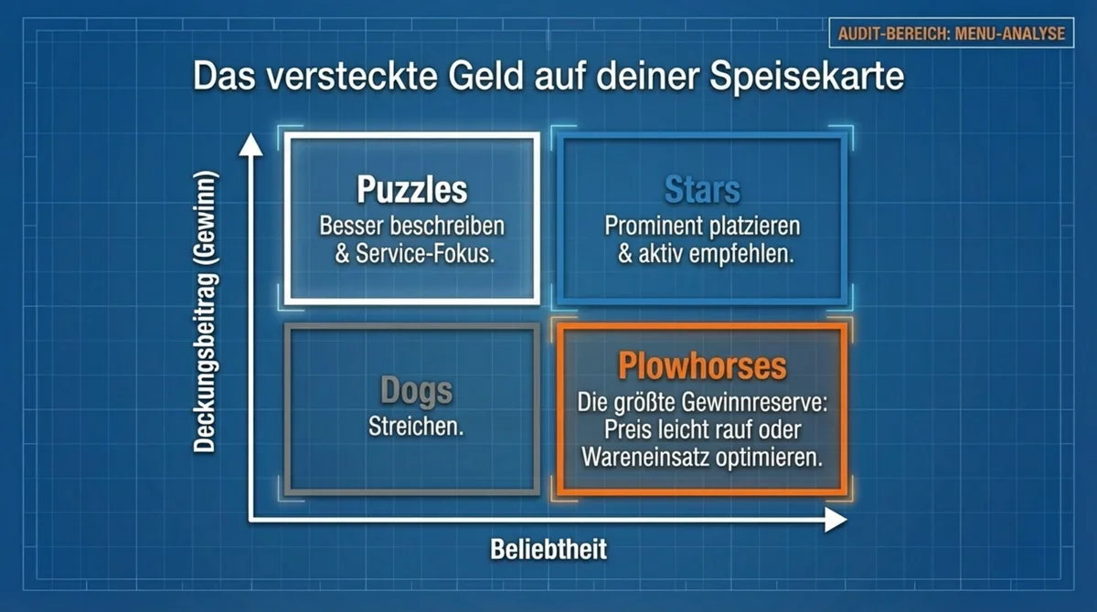 Menu Engineering Matrix: Stars, Puzzles, Plowhorses und Dogs – das versteckte Geld auf deiner Speisekarte