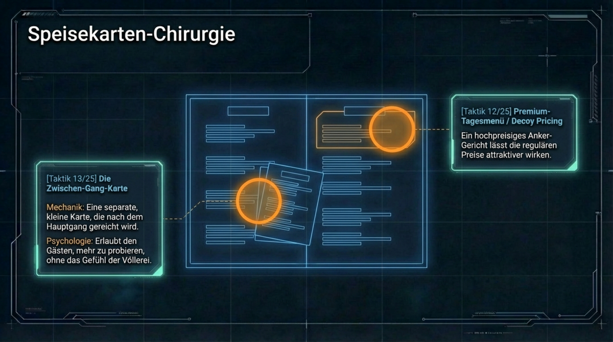 Speisekarten-Chirurgie: Premium-Tagesmenü als Decoy Pricing und Zwischen-Gang-Karte