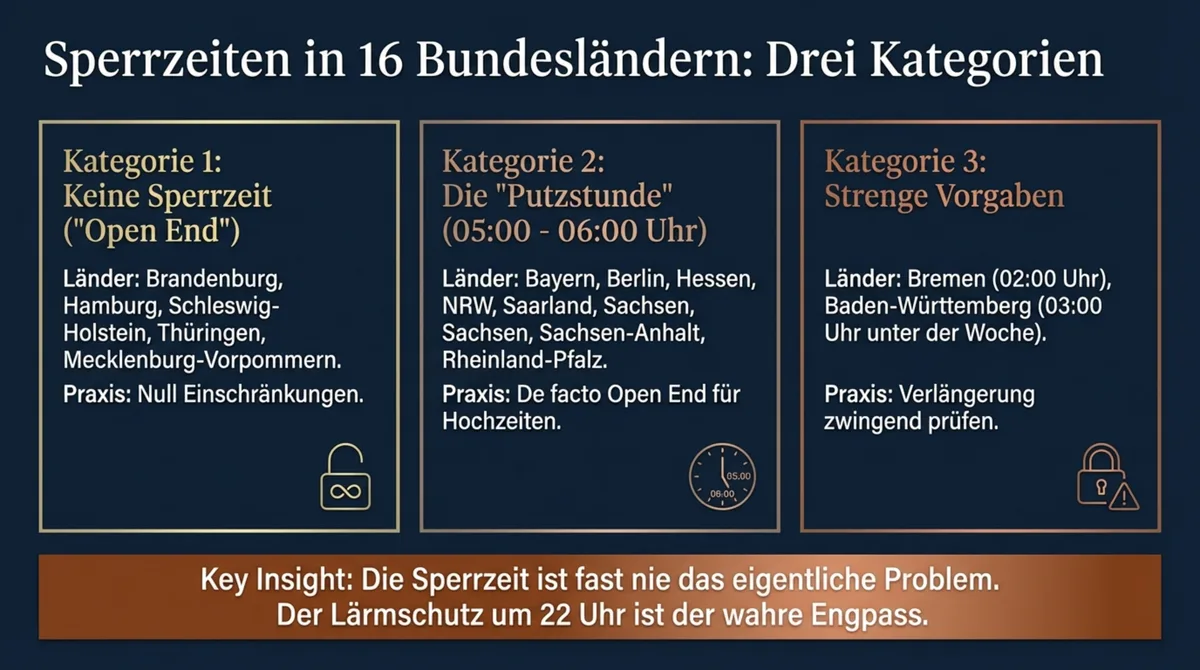 Sperrzeiten Gastronomie nach Bundesland: Drei Kategorien von keine Einschränkung bis strenge Regelung für Hochzeiten