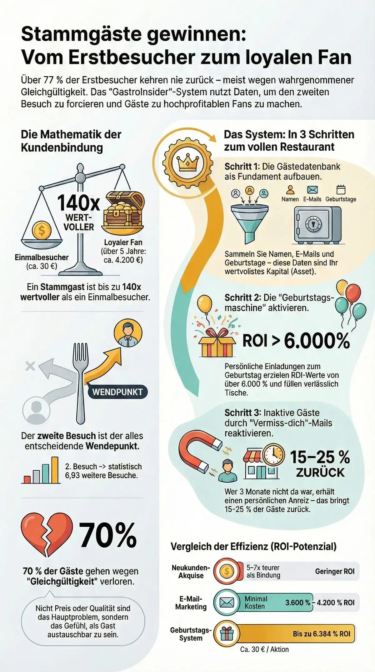 Stammgast Lifetime Value – 140-mal wertvoller als Einmalbesucher mit ROI-Vergleich Gastronomie