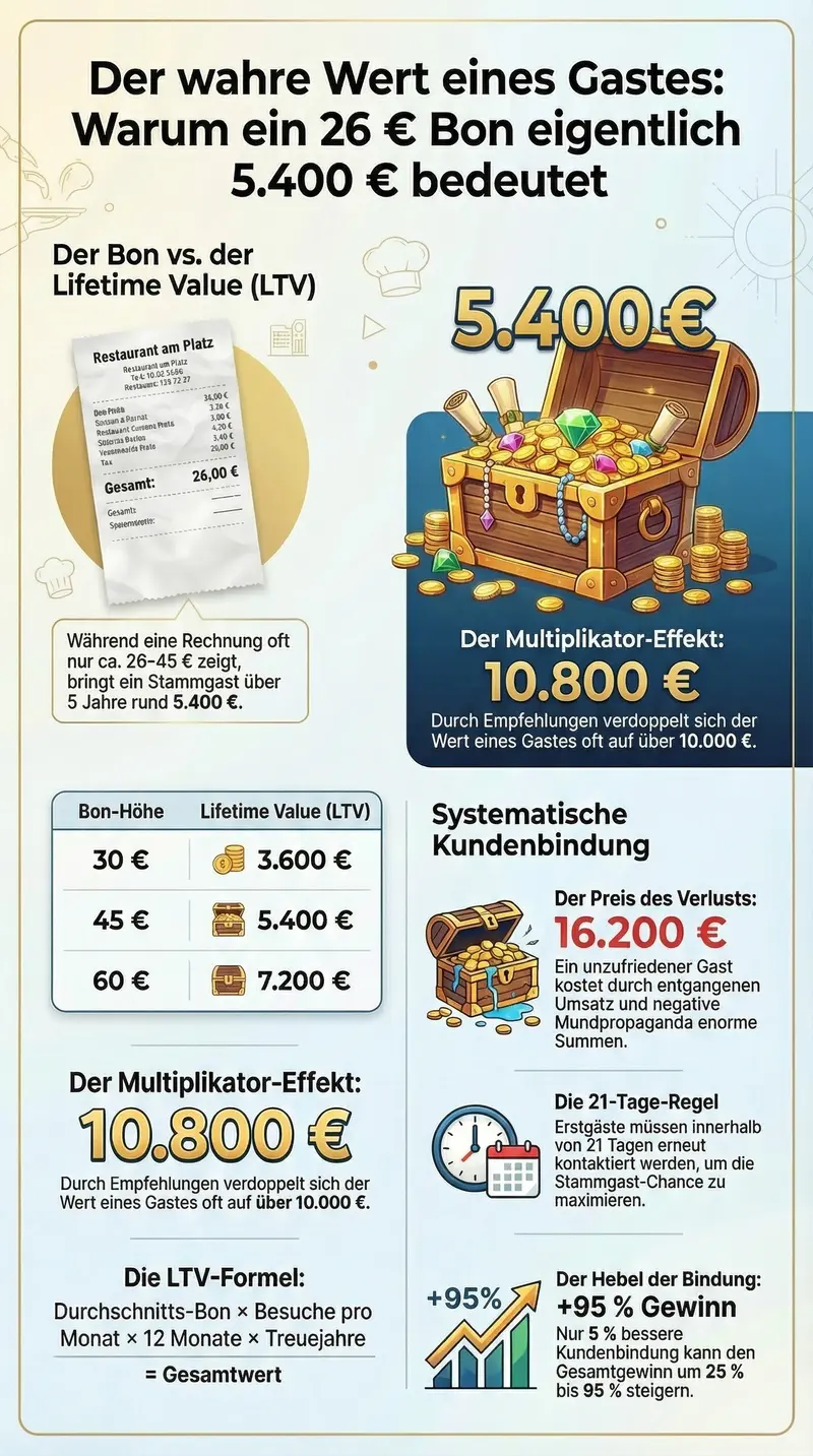 Stammgast Lifetime Value Infografik – Übersicht aller wichtigen Zahlen zum Stammgastwert