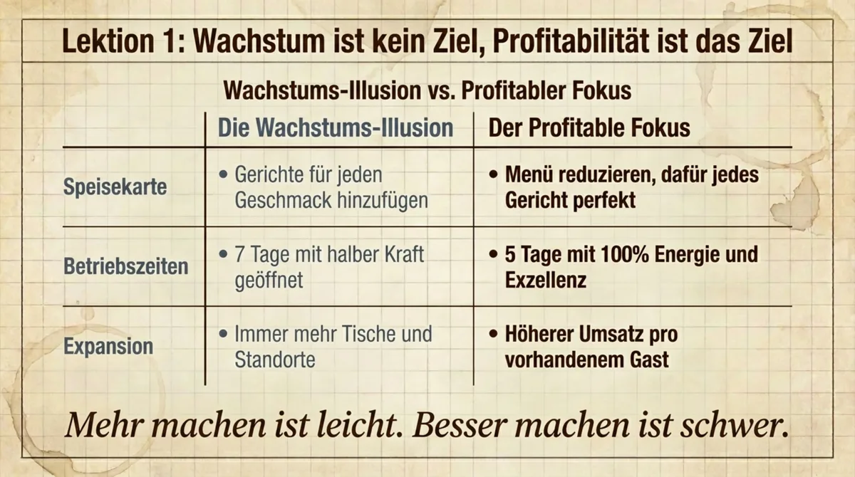 Starbucks Lektion 1 – Wachstums-Illusion versus profitabler Fokus: Vergleichstabelle für Gastronomen