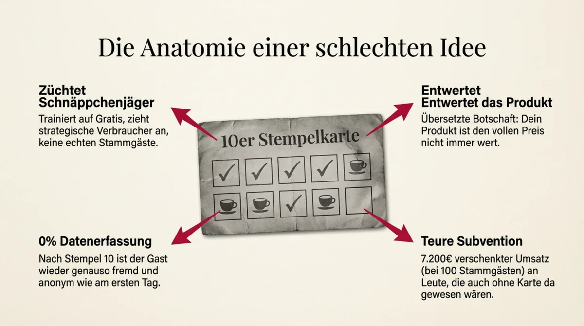 Stempelkarte Restaurant Nachteile: 4 versteckte Probleme – Schnäppchenjäger, Produktentwertung, keine Daten, teure Subvention