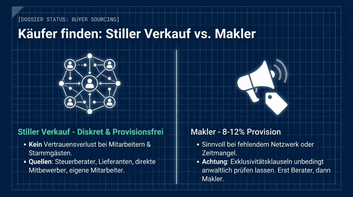 Stiller Verkauf vs. Makler beim Restaurant verkaufen: Vor- und Nachteile im Vergleich