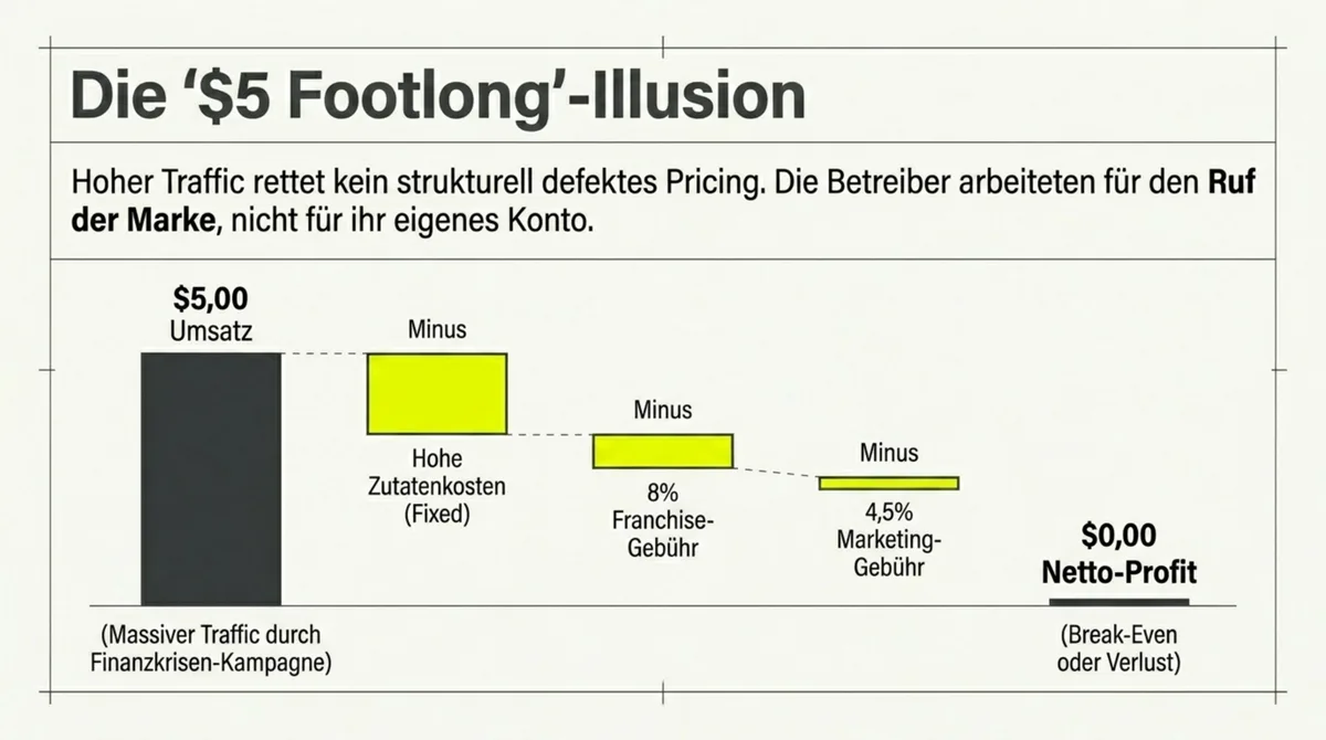 Subway 5-Dollar-Footlong-Illusion: Hoher Traffic, aber 0 Dollar Netto-Profit nach Franchise-Gebühren und Zutatenkosten