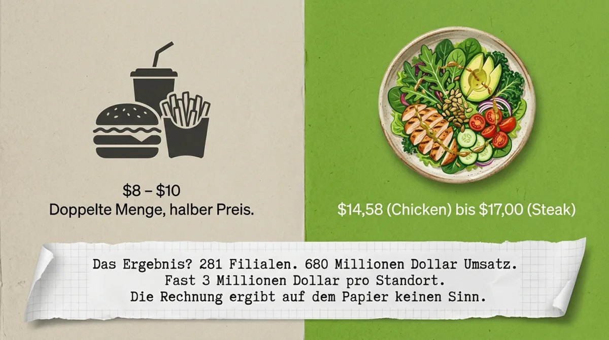 Fast-Food-Menü 8 bis 10 Dollar versus Sweetgreen Bowl 14 bis 17 Dollar – die paradoxe Preis-Logik des 15-Dollar-Salats