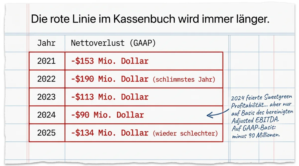 Sweetgreen GAAP-Verluste 2021 bis 2025: Nie GAAP-profitabel – von minus 153 bis minus 134 Millionen Dollar pro Jahr