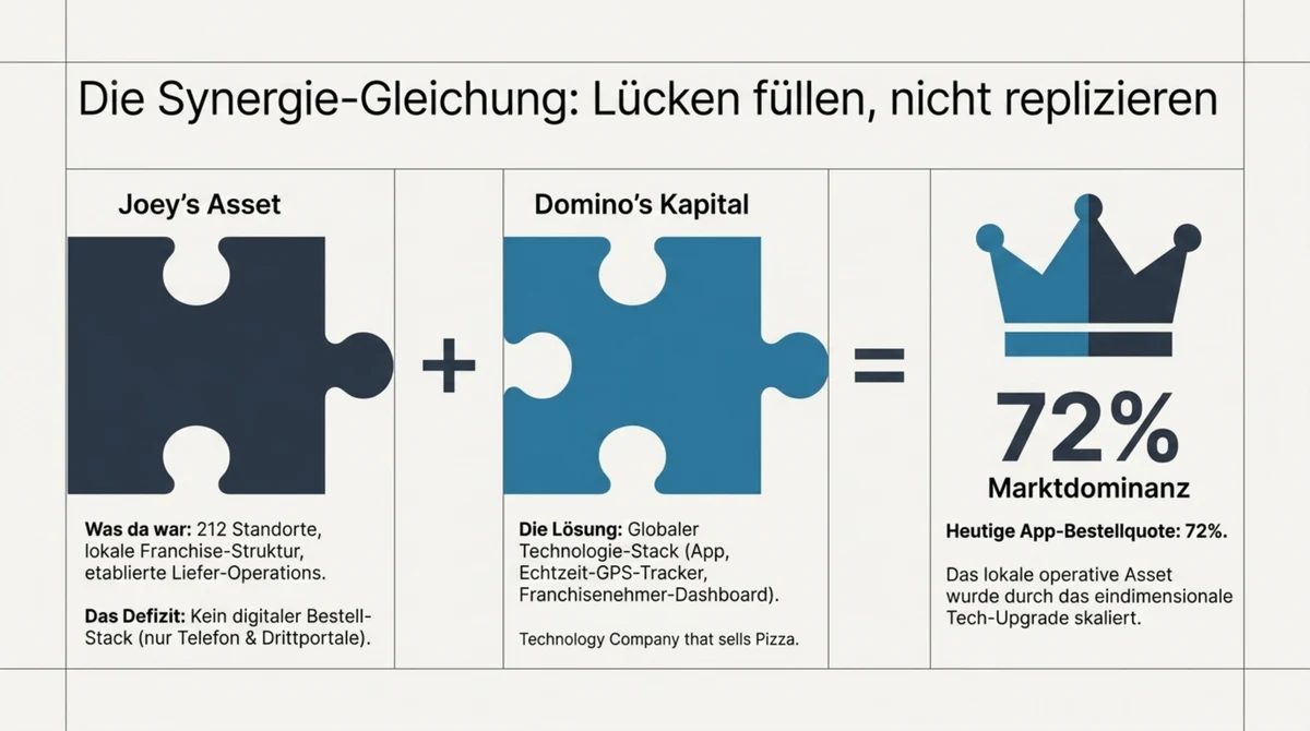Synergie-Gleichung Joey's und Domino's: 212 lokale Liefer-Standorte plus globaler Technologie-Stack gleich 72 Prozent App-Bestellquote und Marktdominanz