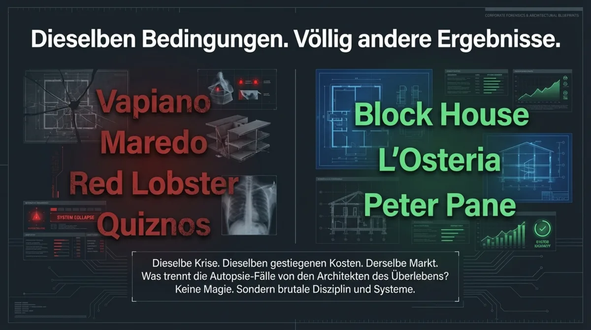 Dieselben Bedingungen, völlig andere Ergebnisse: Vapiano, Maredo, Red Lobster vs. Block House, L'Osteria, Peter Pane