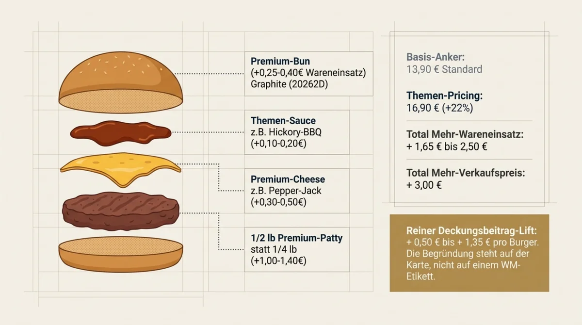 Themen-Burger WM 2026 Komponenten-Pricing – 22-Prozent-Aufschlag durch Premium-Patty, Brioche-Bun und Premium-Cheese