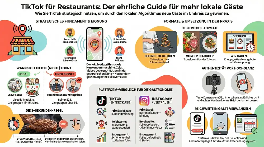 TikTok für Restaurants Infografik: Kompletter Überblick zu Strategie, Video-Formaten, Reichweite und Konvertierung für lokale Gäste