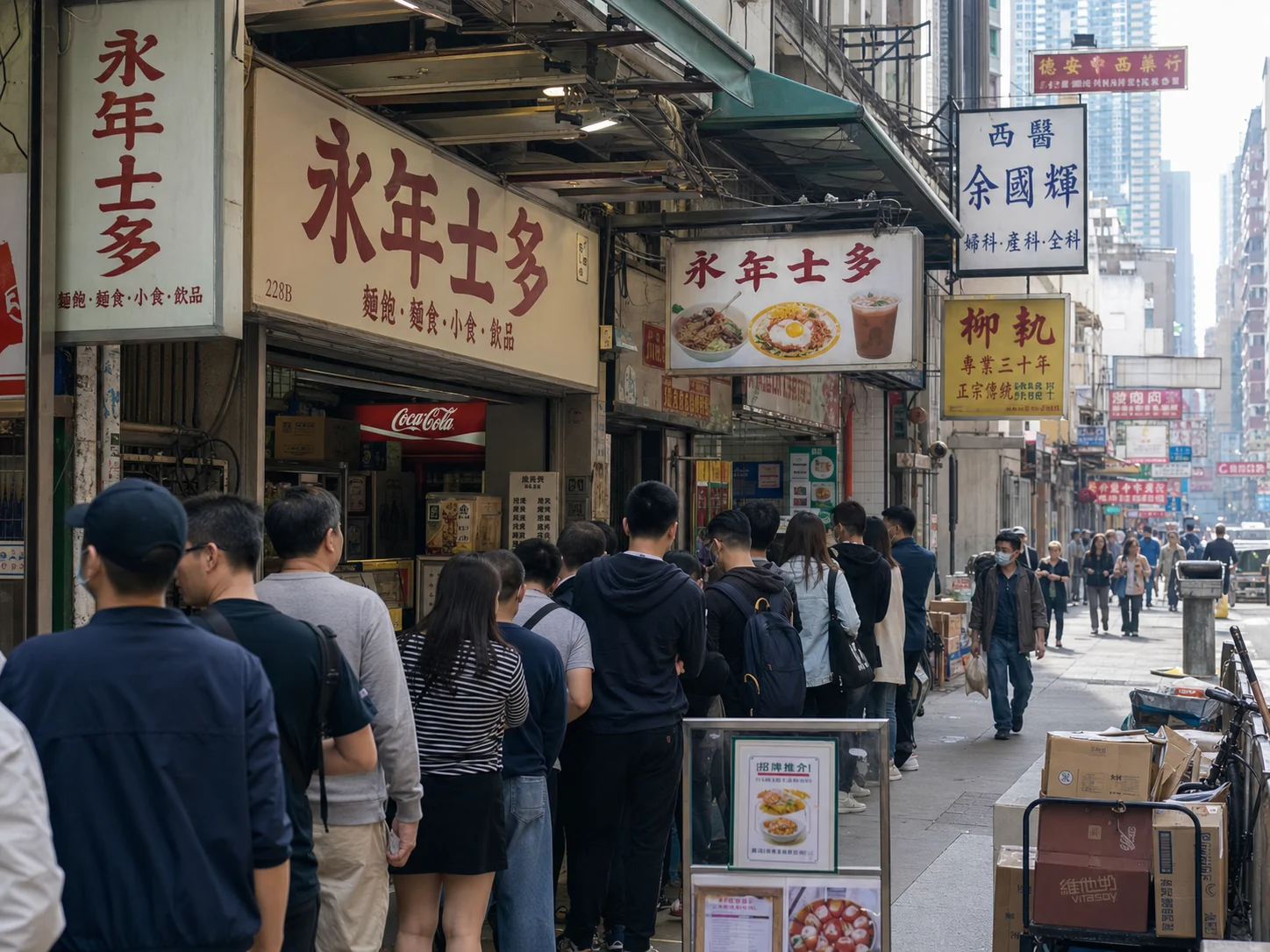 Sham-Shui-Po-Storefront in Hong Kong mit langer Walk-in-Warteschlange
