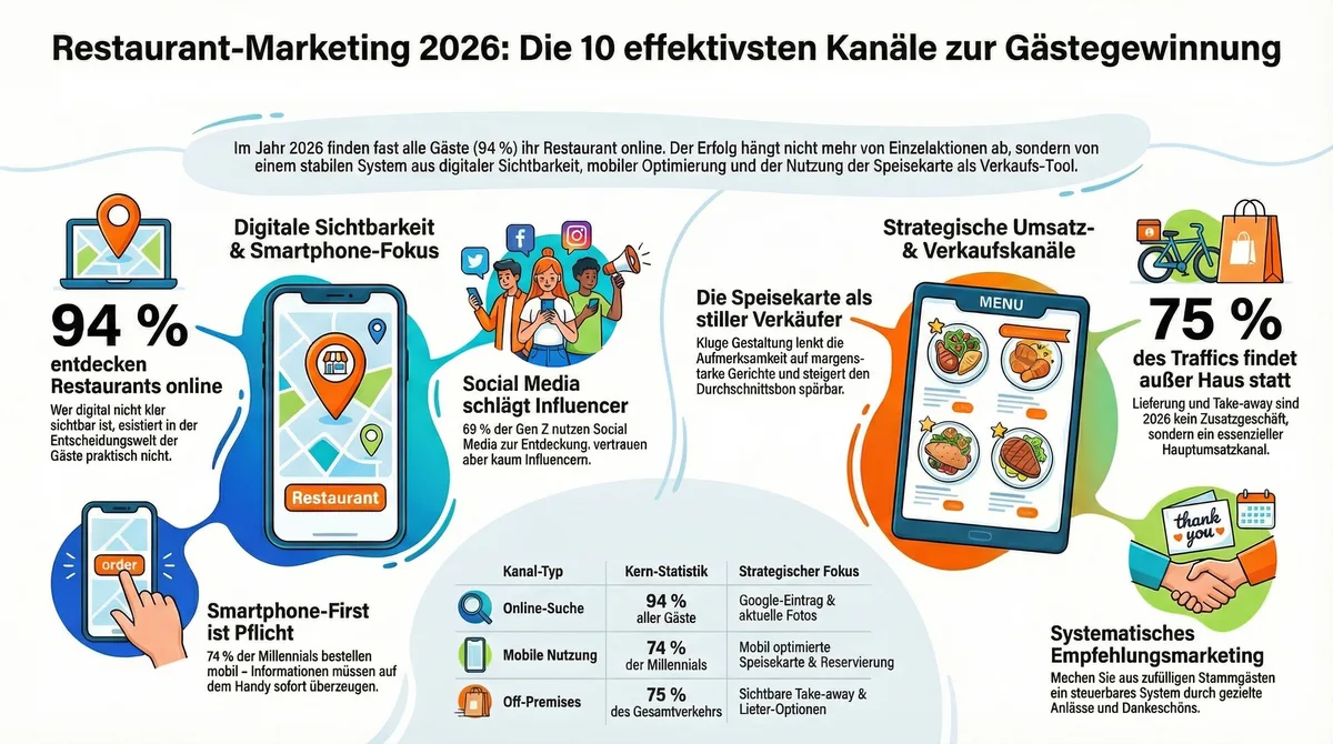 Infografik: Die 10 effektivsten Marketingkanäle zur Gästegewinnung für Restaurants 2026