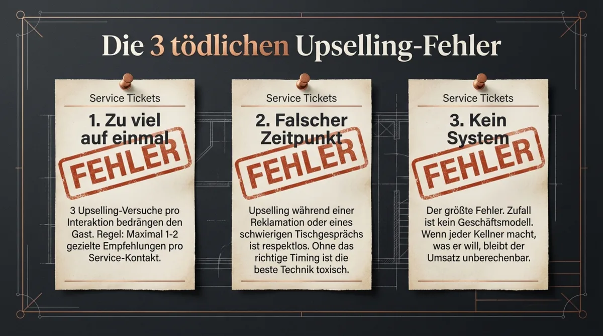 Die 3 tödlichen Upselling-Fehler in der Gastronomie: zu viel auf einmal, falscher Zeitpunkt, kein System