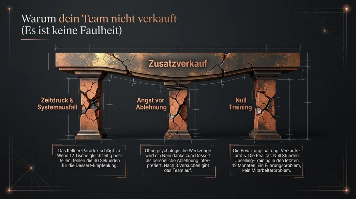 3 Gründe warum das Service-Team nicht aktiv verkauft: Zeitdruck, Angst vor Ablehnung, fehlendes Training