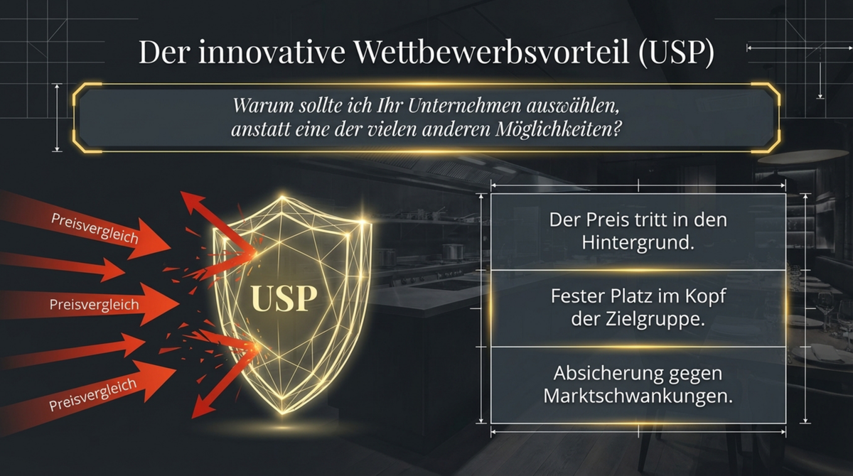 Der innovative Wettbewerbsvorteil USP: Preisvergleiche prallen ab, fester Platz im Kopf der Zielgruppe und Absicherung gegen Marktschwankungen