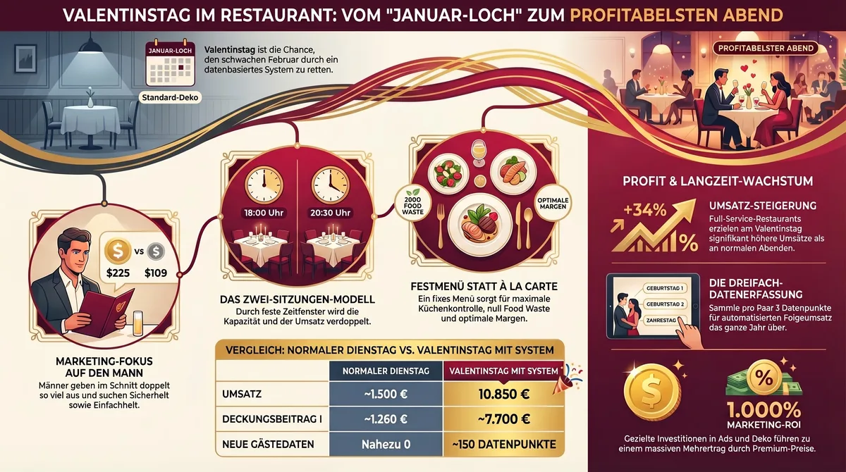 Infografik: Valentinstag im Restaurant – Vom Januar-Loch zum profitabelsten Abend mit 34 Prozent Umsatzsteigerung und 1.000 Prozent ROI