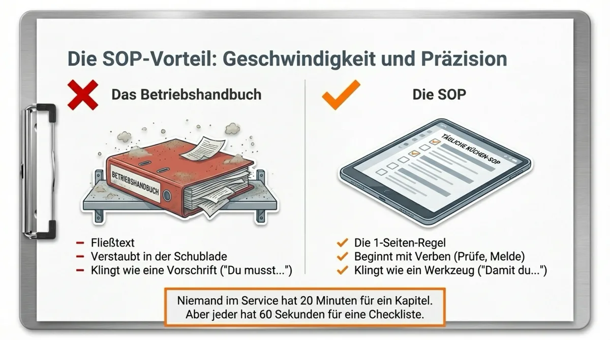 Vergleich Betriebshandbuch vs. SOP-Checkliste: Warum Handbücher verstauben