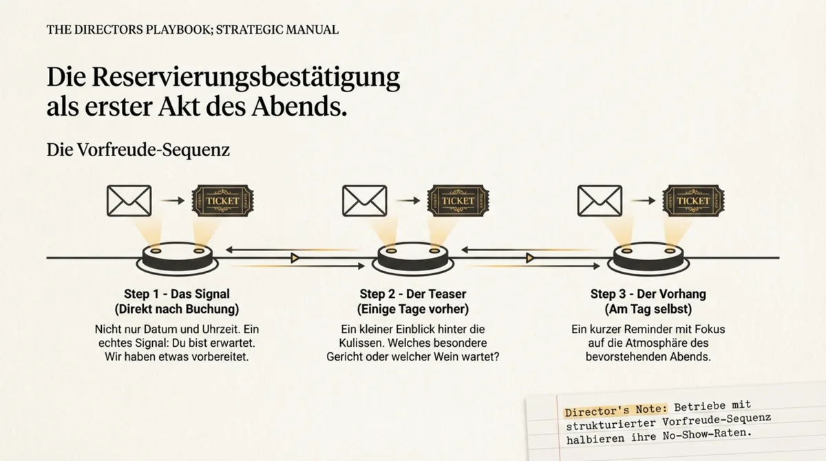 Vorfreude-Sequenz Restaurant: 3 Schritte zwischen Reservierung und Besuch – Signal, Teaser, Vorhang