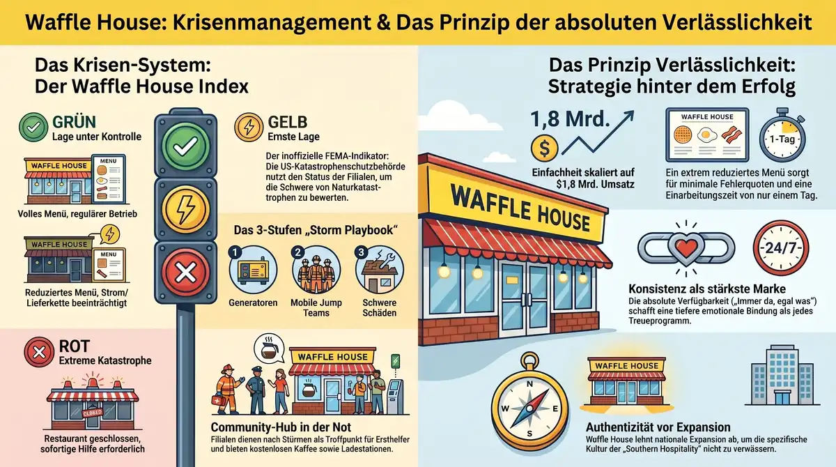 Infografik: Waffle House Krisenmanagement und das Prinzip der absoluten Verlässlichkeit