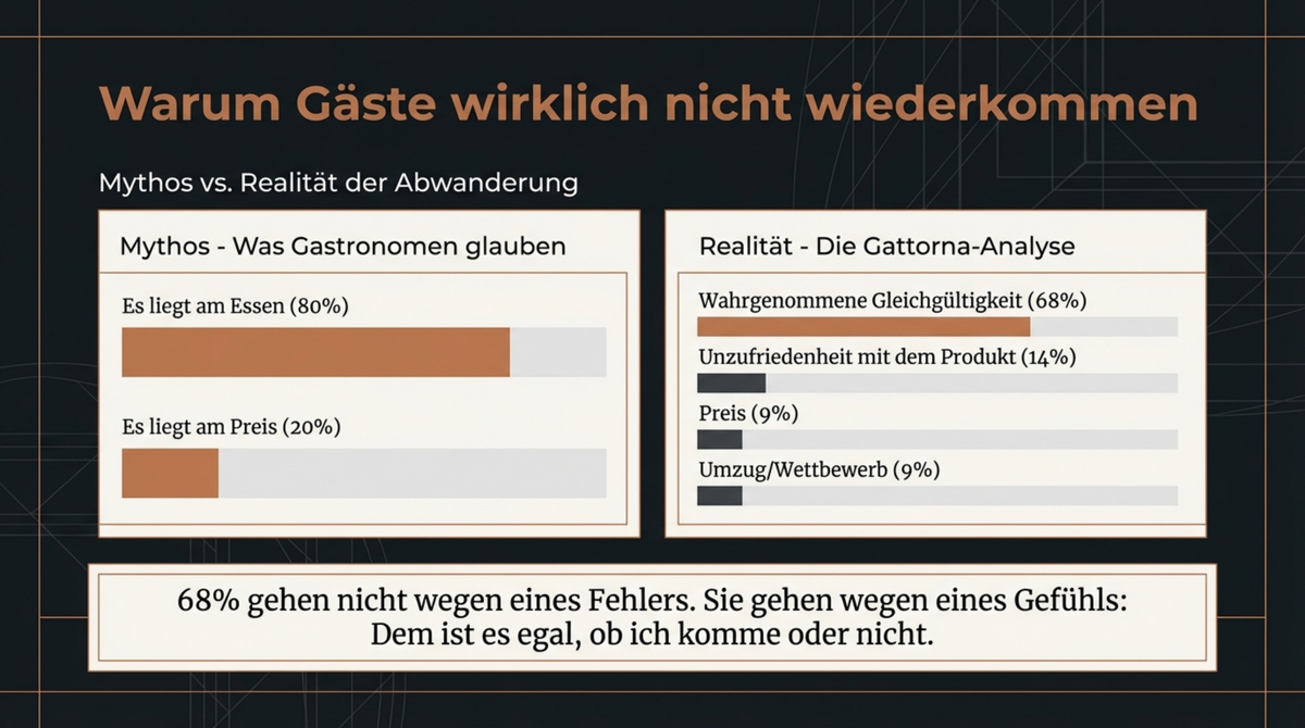 Warum Gäste wirklich nicht wiederkommen: 68 Prozent wegen wahrgenommener Gleichgültigkeit, nur 14 Prozent wegen dem Produkt