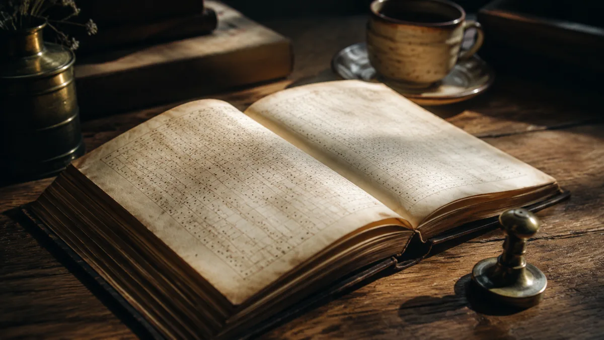 Aufgeschlagenes Hauptbuch mit Punkteraster verdeutlicht Verhaltens-Ökonomie hinter Loyalty-Programmen