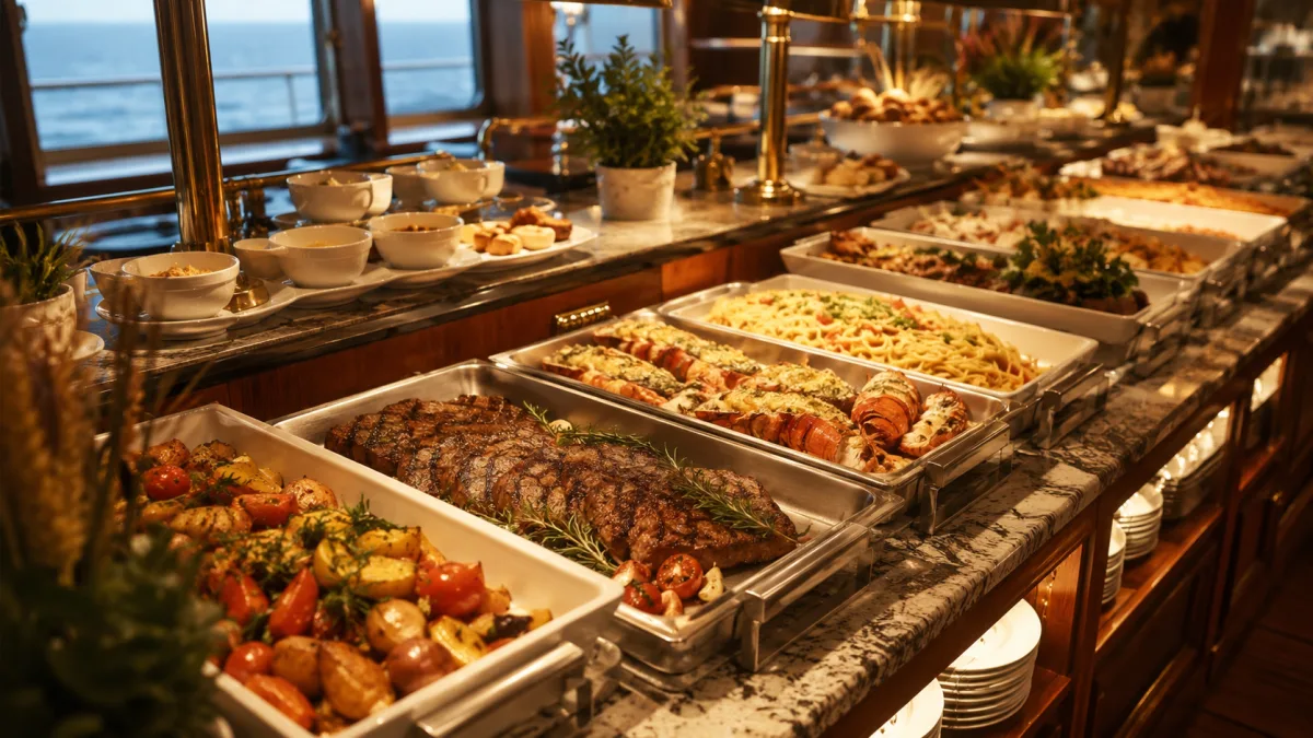All-Inclusive-Buffet an Bord eines Kreuzfahrtschiffs steht fuer drei Umsatz-Mechaniken