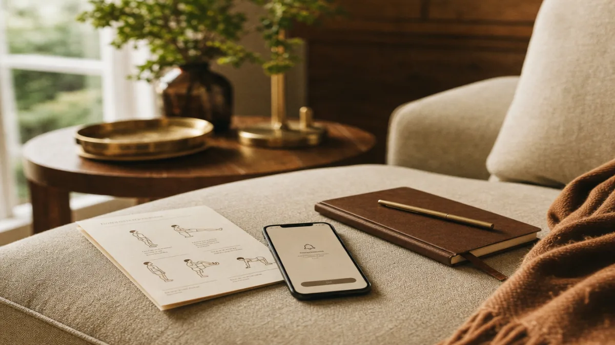 Uebungskarte und Smartphone als Mikro-Touchpoint zwischen Praxisterminen