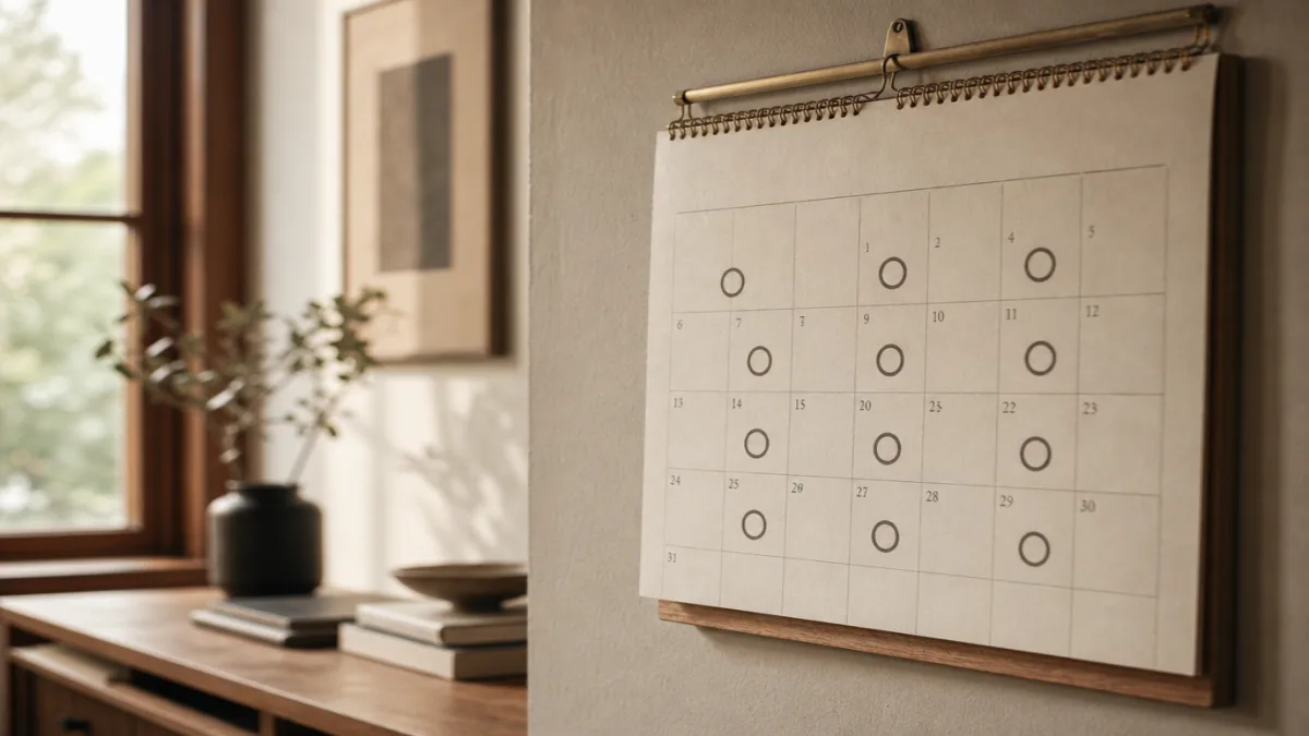 Wandkalender mit wiederkehrenden Markierungen als Visualisierung der Wiederkehr-Frequenz