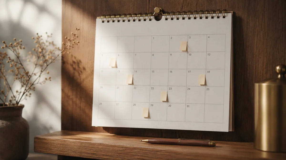 Wandkalender mit mehreren markierten Peak-Terminen zeigt den Weg zum Zeit-Preis-System