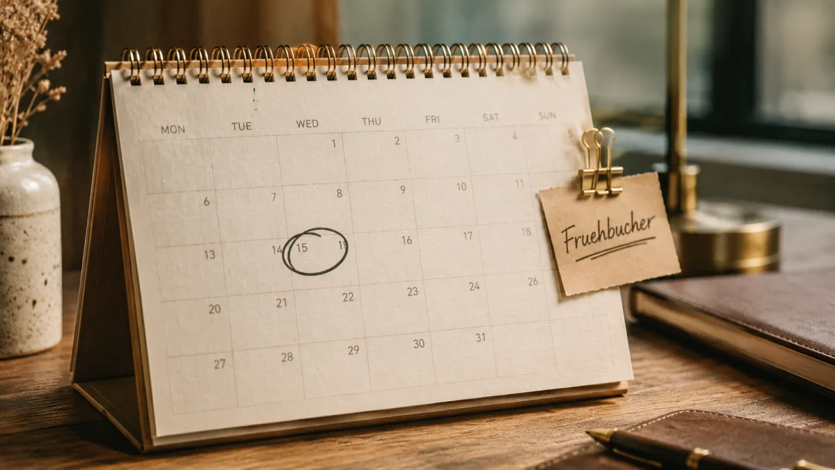 Kalender mit eingekreistem Fruehbucher-Datum steht fuer das Fruehbucher-Fenster