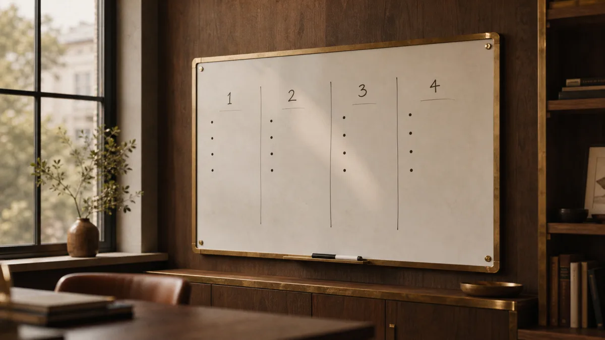 Whiteboard mit nummeriertem 30-Tage-Wochenplan