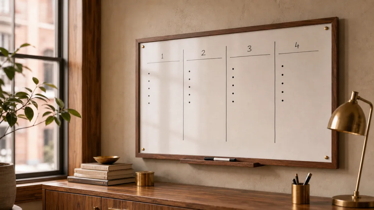 Whiteboard mit nummeriertem 30-Tage-Wochenplan