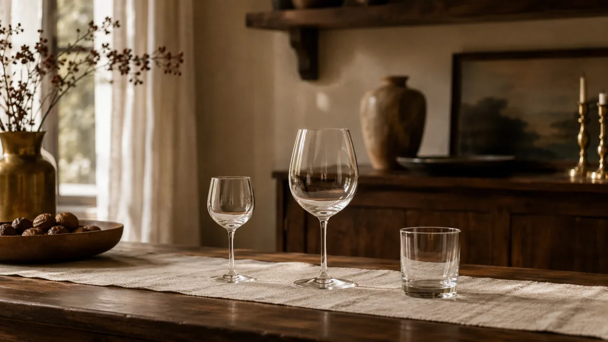 Drei aufsteigende Gefäße auf Leinen symbolisieren die drei Cross-Sell-Punkte Aperitif Wein und Digestif